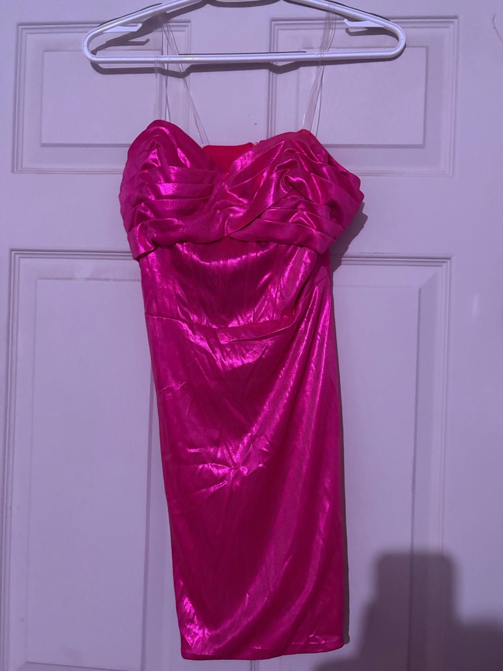 Hot Pink Strapless Satin Cocktail Dress